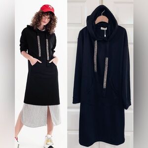 NWT Q2 Black hood sweatshirt dress with sequins